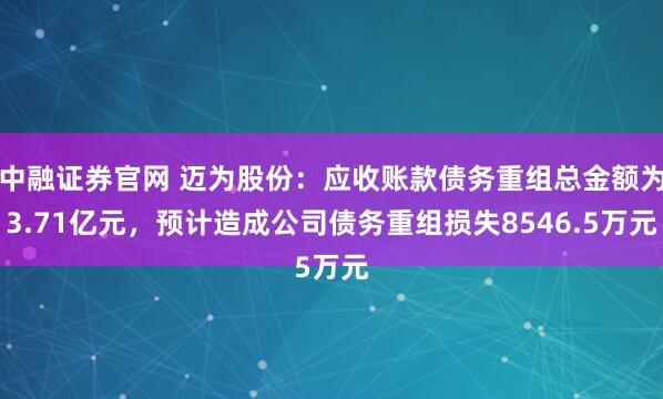 中融证券官网 迈为股份：应收账款债务重组总金额为3.71亿元，预计造成公司债务重组损失8546.5万元